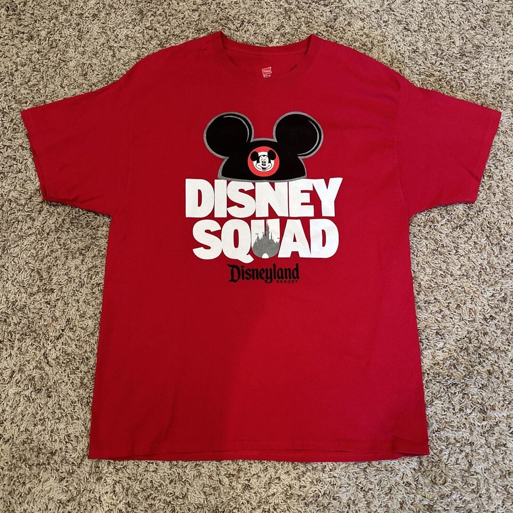 Disney Parks Black X-Large Short Sleeve Hanes TShirt Cotton Disney Squad‎ Red